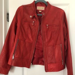 Michael Kors Red Leather Moro Jacket Size L